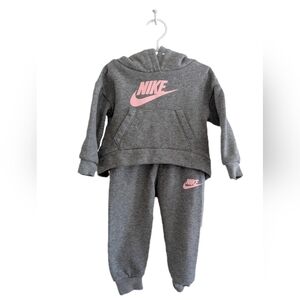 Nike Kids Gray Hoodie Set with Pink Logo